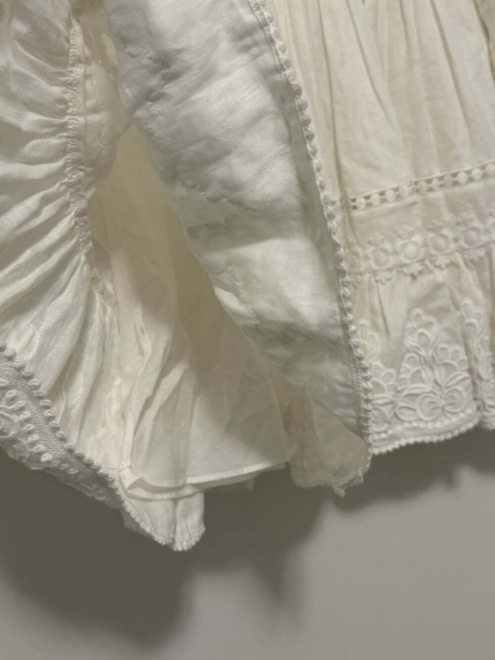 Zimmermann Size 1 Ivory Pop Trimmed Mini Dress Linen Lace Embroidered Designer - Picture 7 of 7